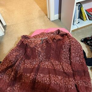 Anthropologie Burgundy Floral Blouse